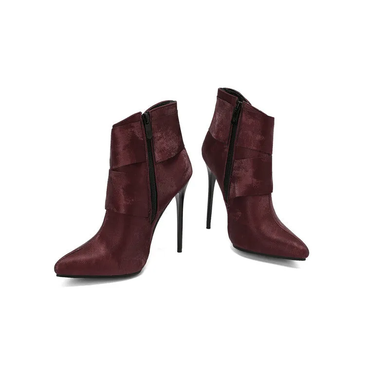 Women's Pleated Pointed Toe Thin Heel Ankle Boots