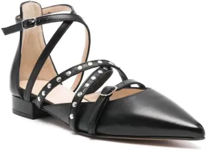 Women's Pointed Toe Ballet Flats Studded Ankle Strap Pumps Punk Buckle Strappy Comfortable Dress Shoes for Wedding Party Office