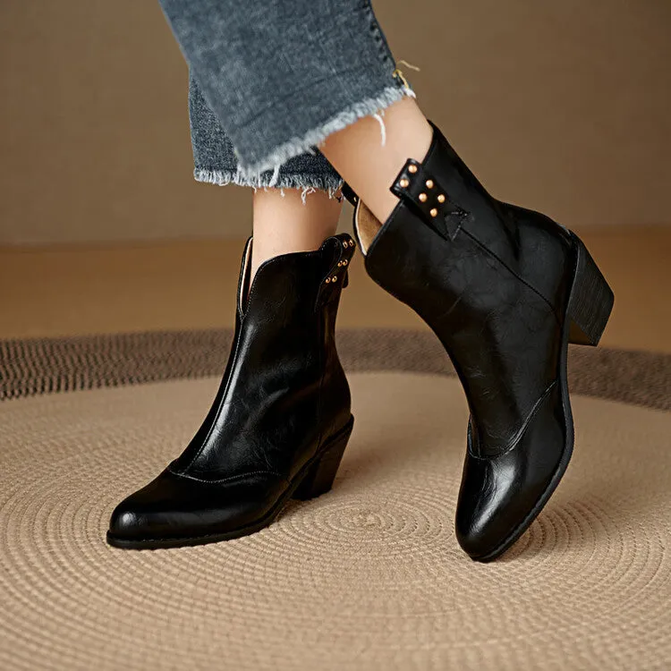 Women's Pointed Toe Square Heel Rivet Studded Ankle Boots