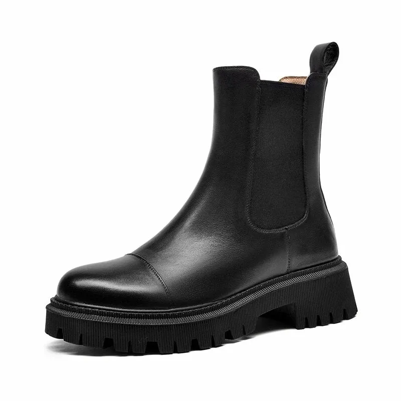 Women's Square Heel Lolita Boots – Luxury Designer Chelsea Ankle Boots with Round Toe, Low Heel for Spring & Autumn Fashion