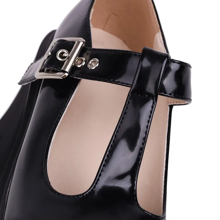 Women's T Straps Platform Block Heels Pumps