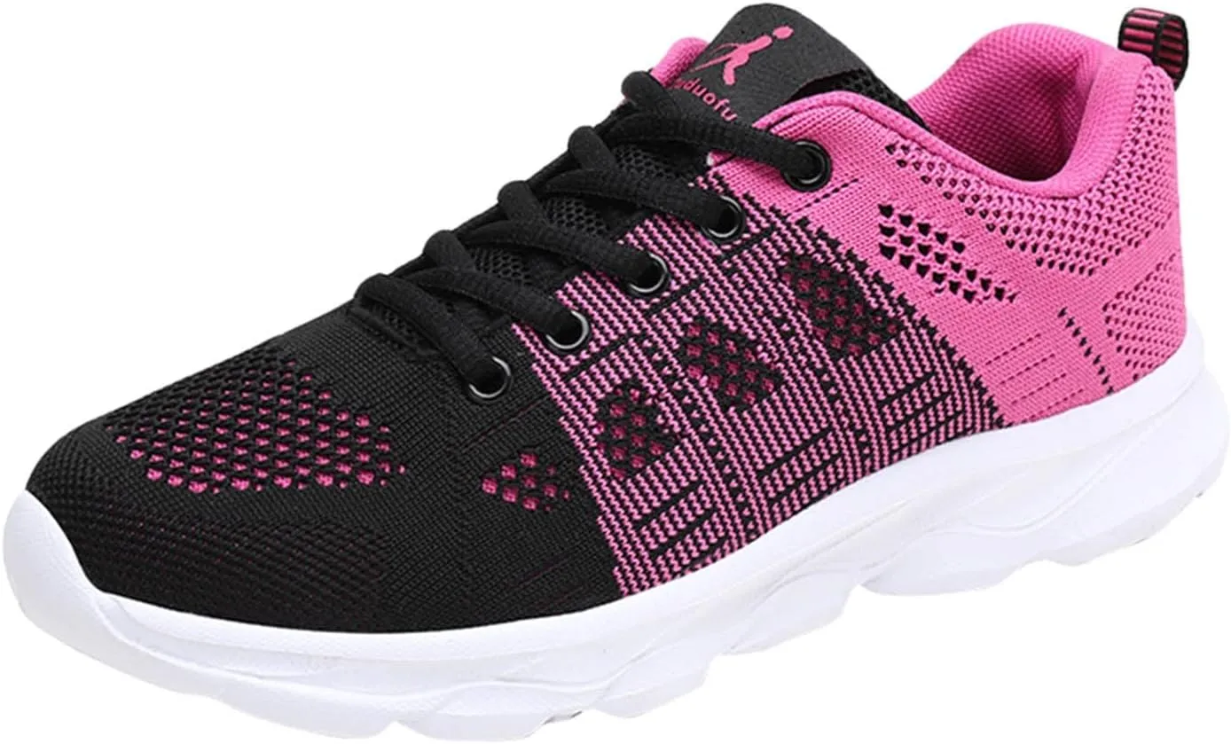 Womens Walking Running Shoes Lightweight Non Slip Tennis Fashion Sneakers Colorblock Platform Lace-Up Breathable Casual Shoes