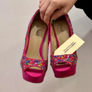Y2k Pink Sequin Peep Toe Heels