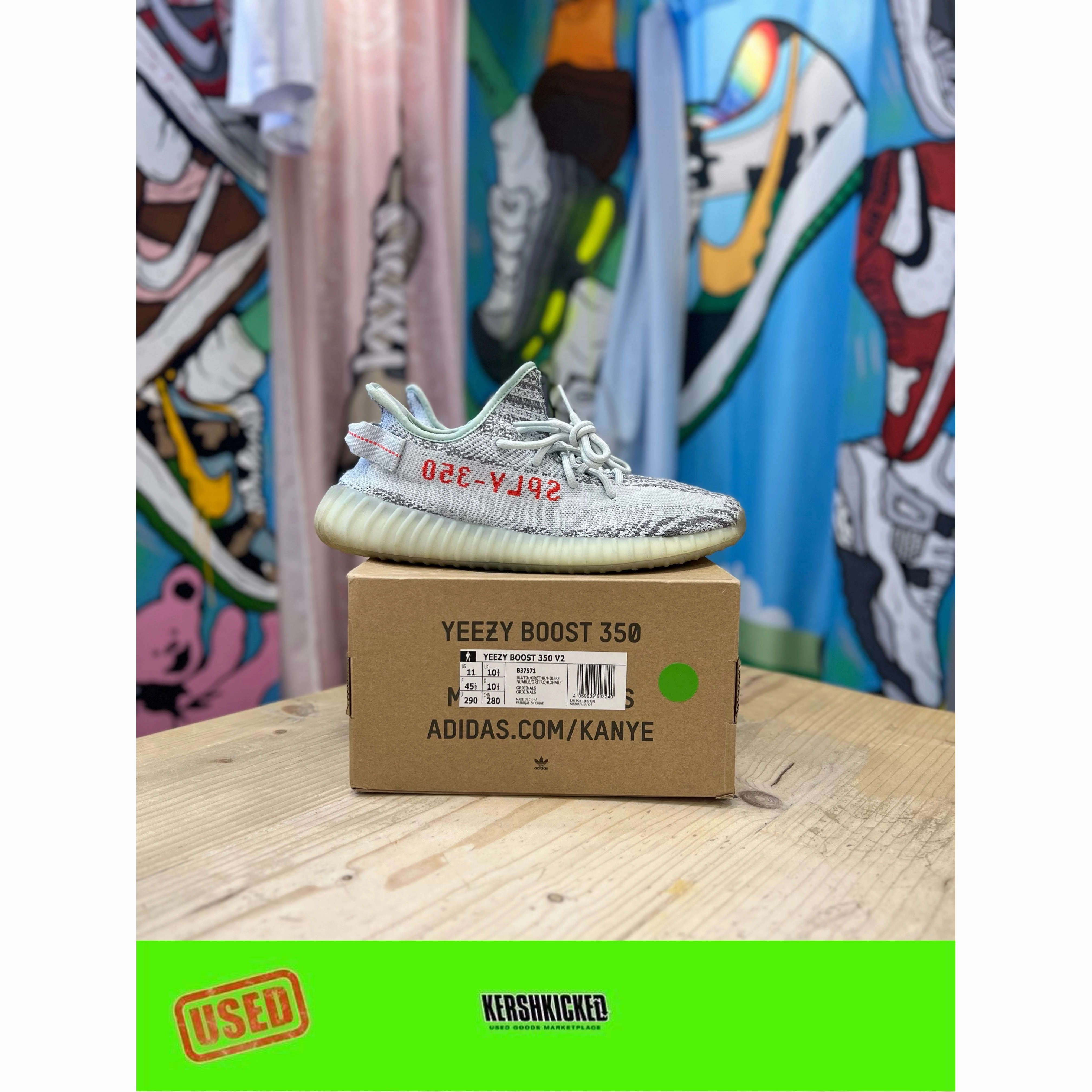 Busy Day Solid design Yeezy 350 Blue Tint UK 10.5