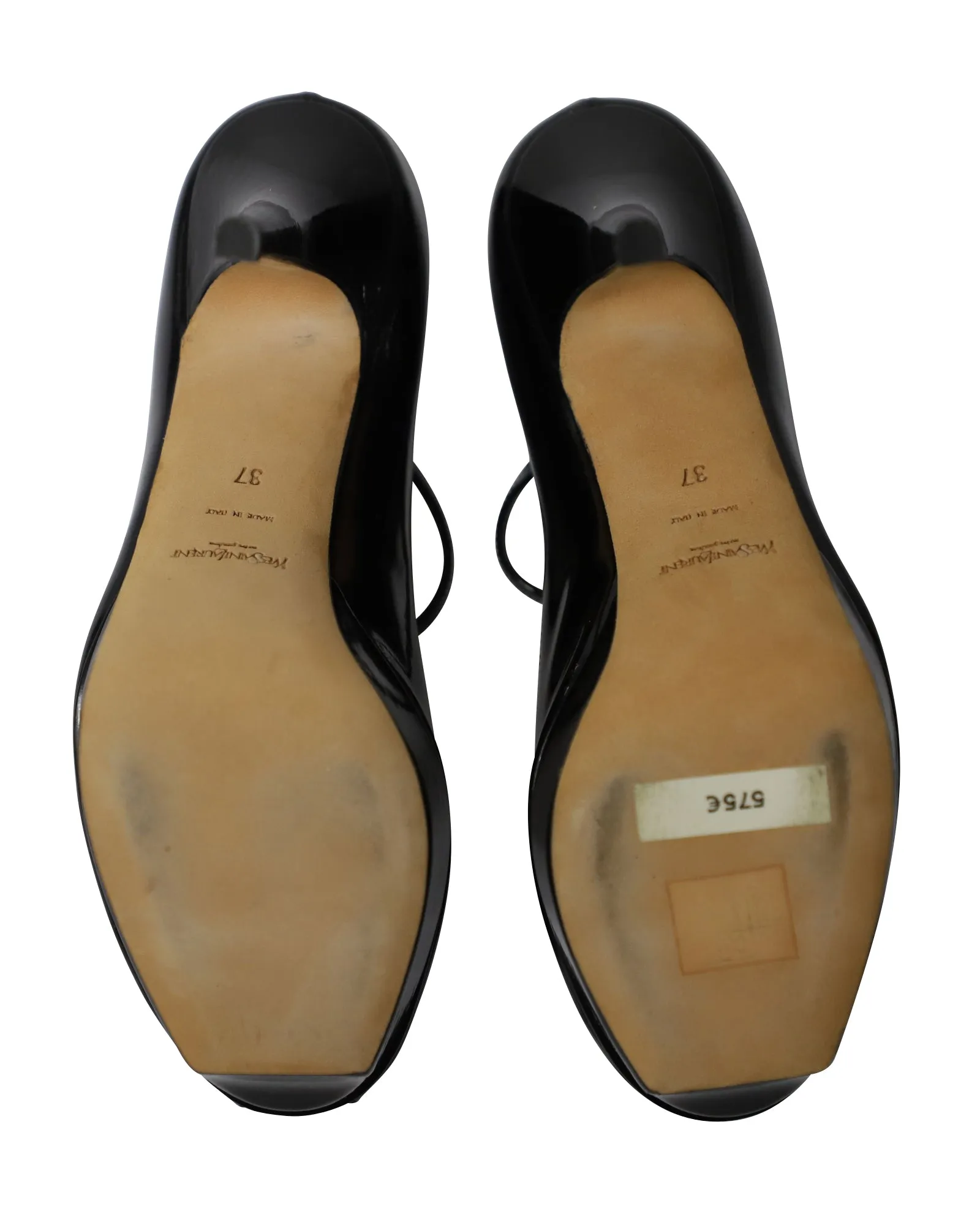 Yves Saint Laurent Peep Toe Platform Mary Jane Pumps in Black Patent Leather