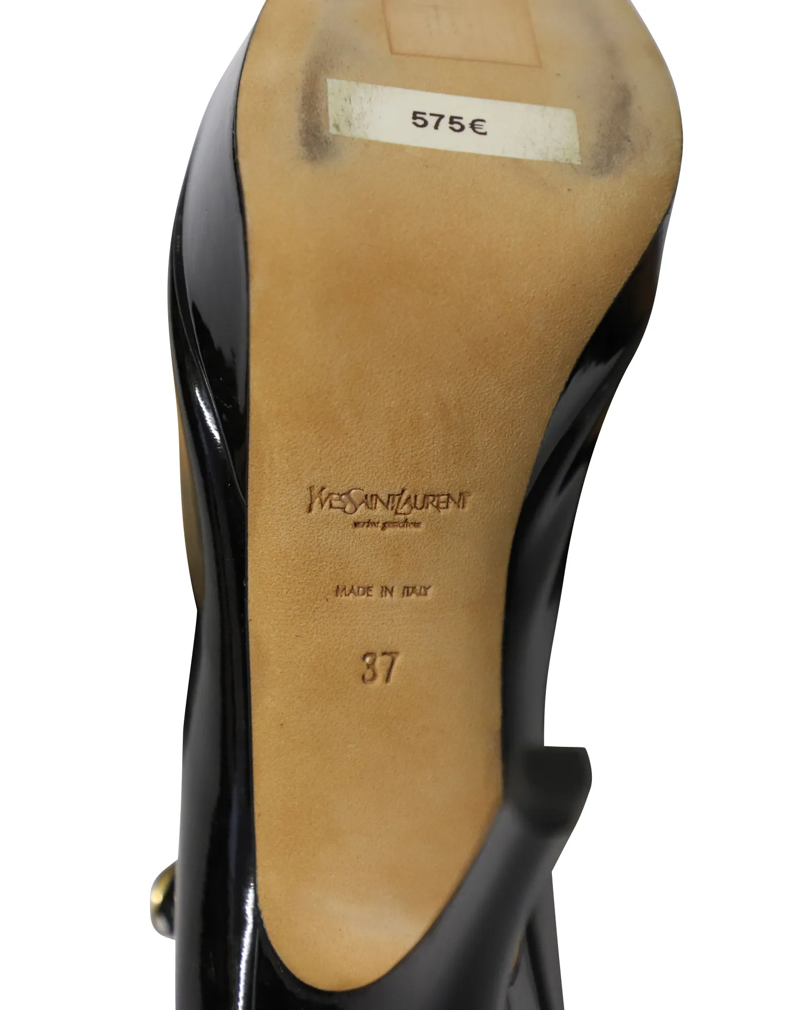 Yves Saint Laurent Peep Toe Platform Mary Jane Pumps in Black Patent Leather