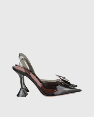 Zareen Crystal Butterfly PVC Slingback Flared Heels In Black