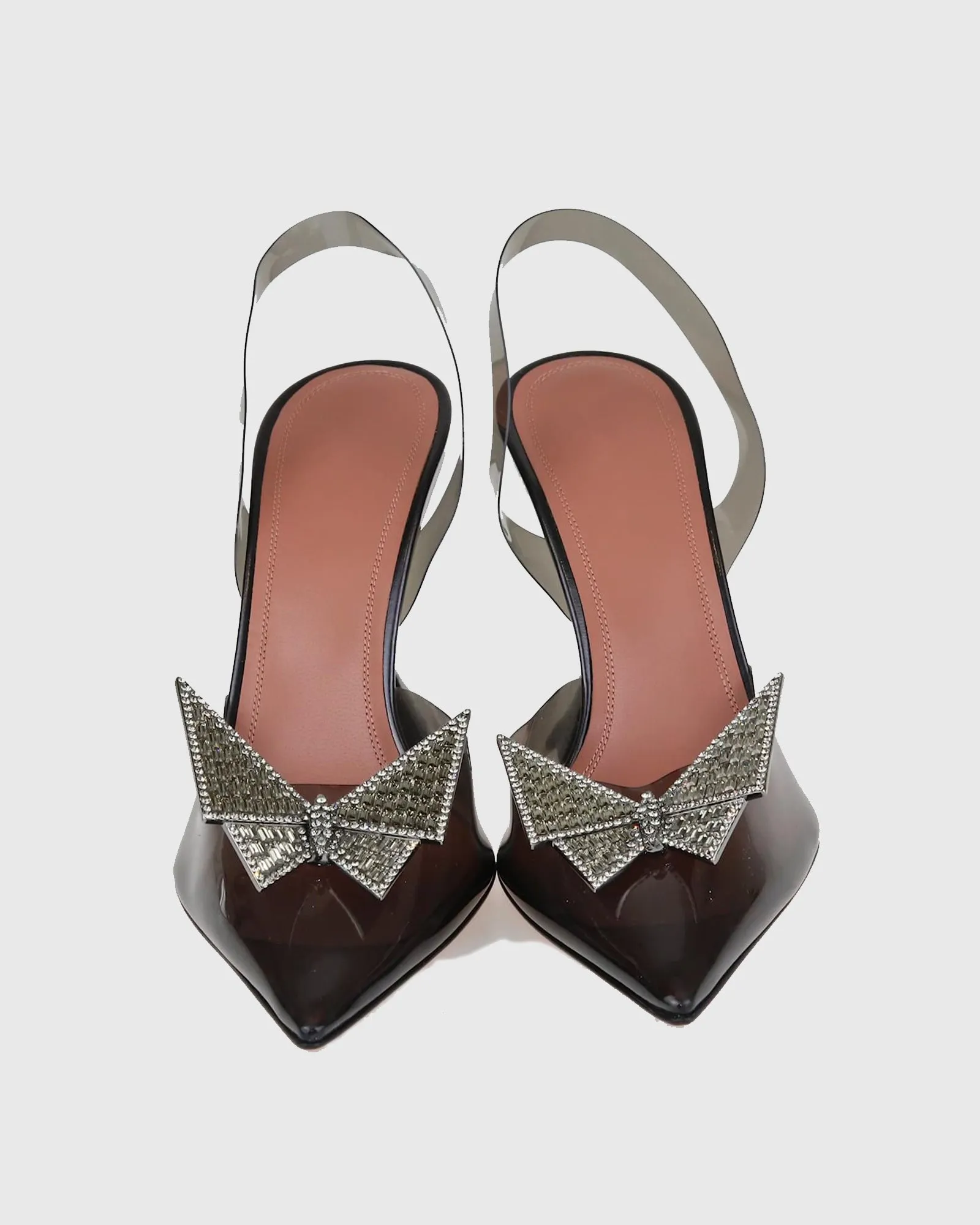 Zareen Crystal Butterfly PVC Slingback Flared Heels In Black