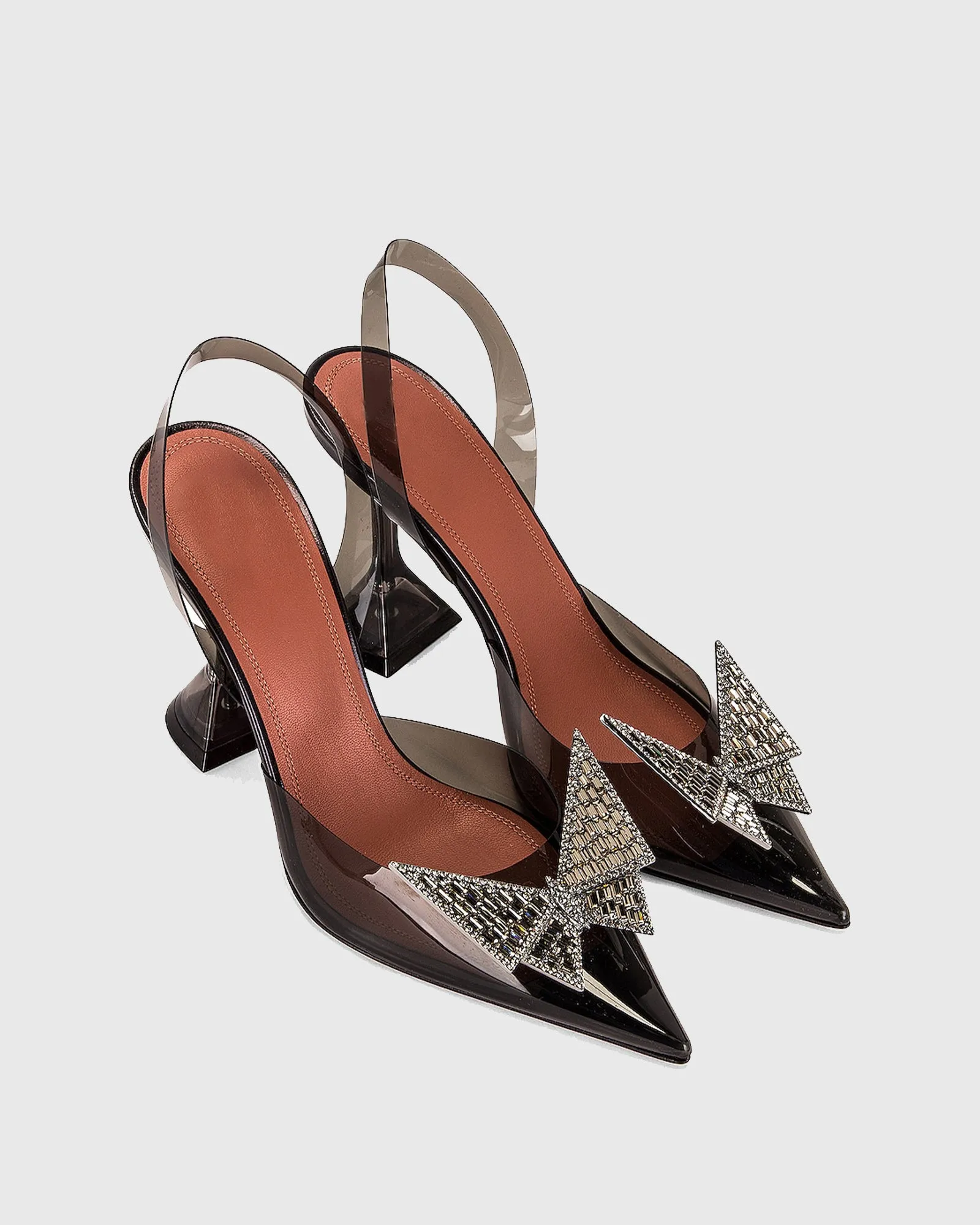 Zareen Crystal Butterfly PVC Slingback Flared Heels In Black