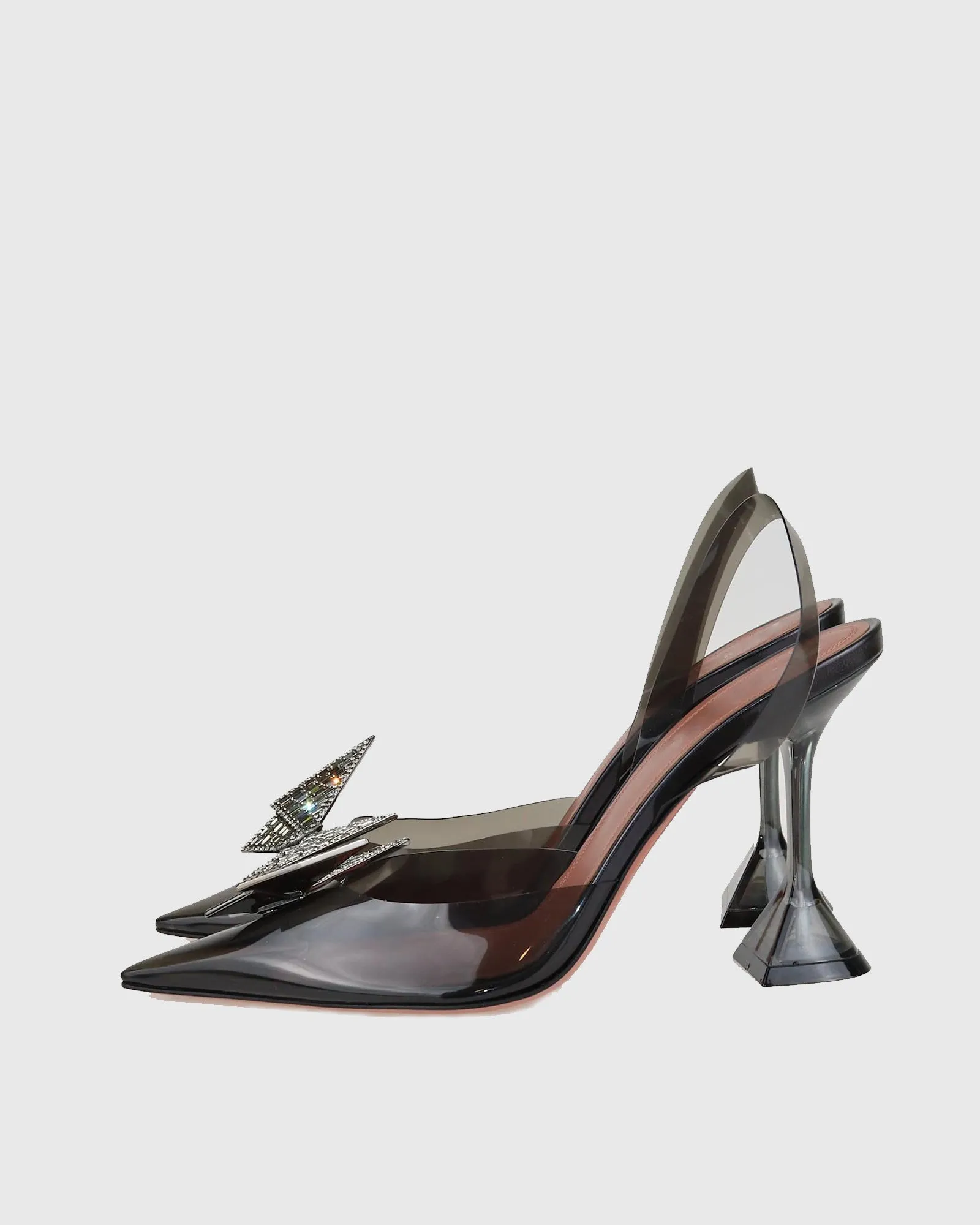 Zareen Crystal Butterfly PVC Slingback Flared Heels In Black