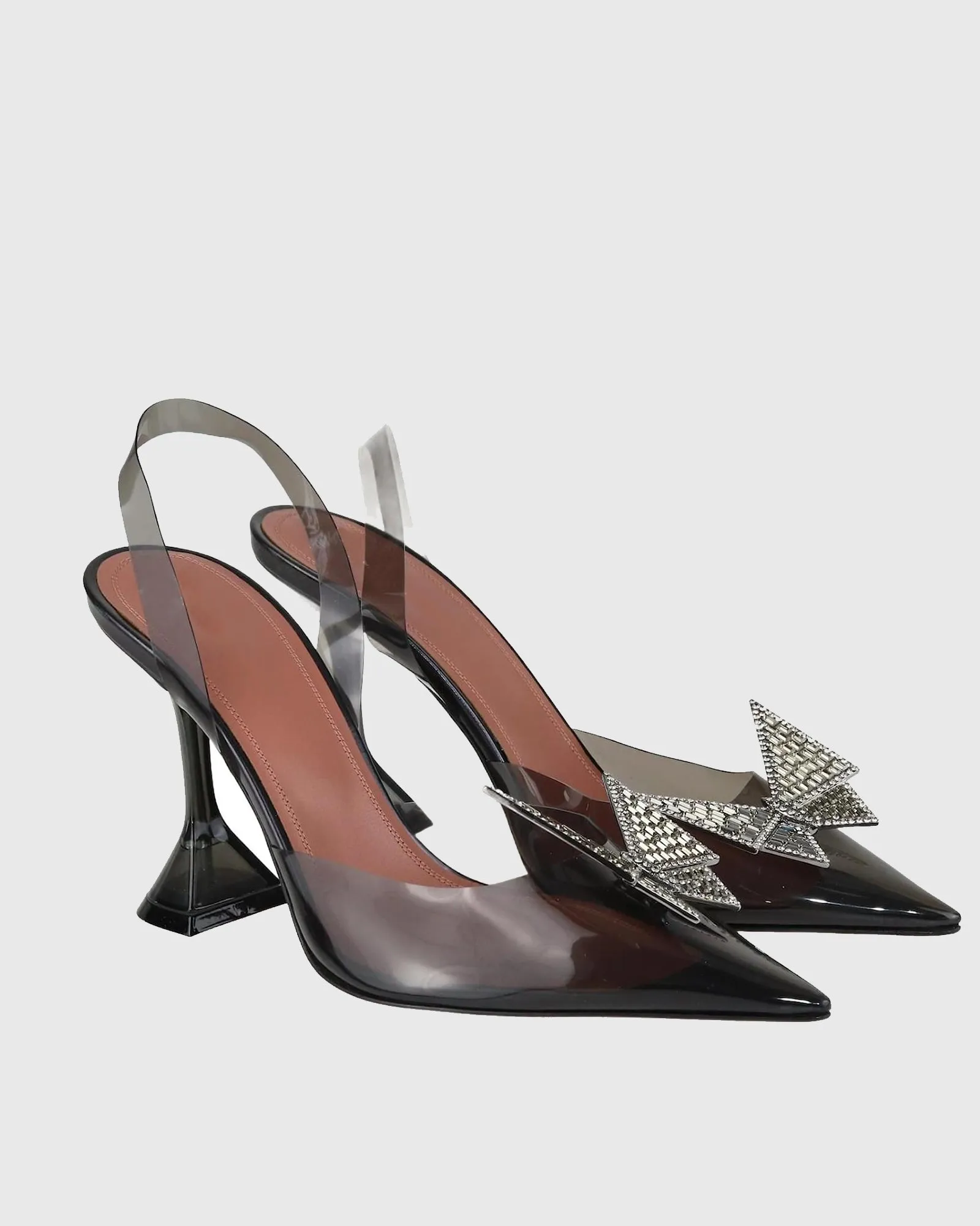 Zareen Crystal Butterfly PVC Slingback Flared Heels In Black