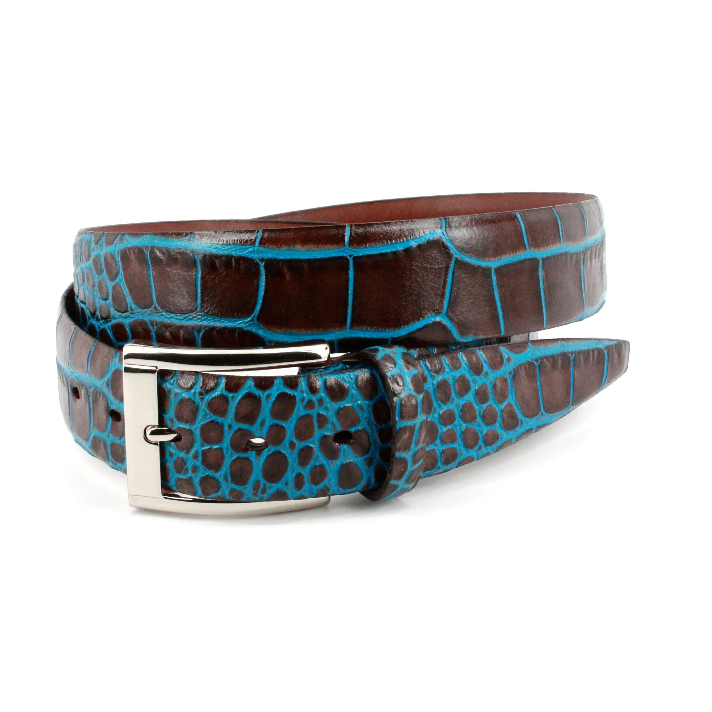 ZT52906 Italian Embossed Croc Chocolate-Teal