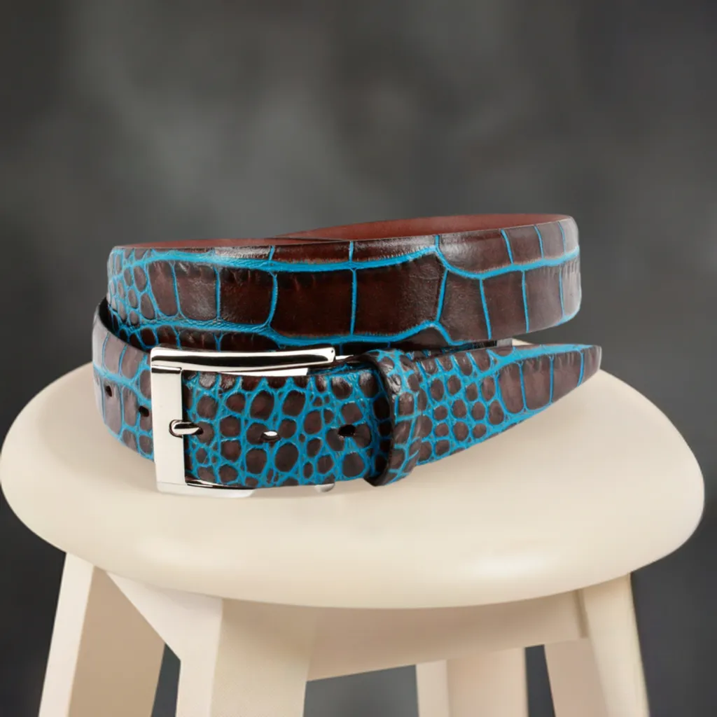 ZT52906 Italian Embossed Croc Chocolate-Teal